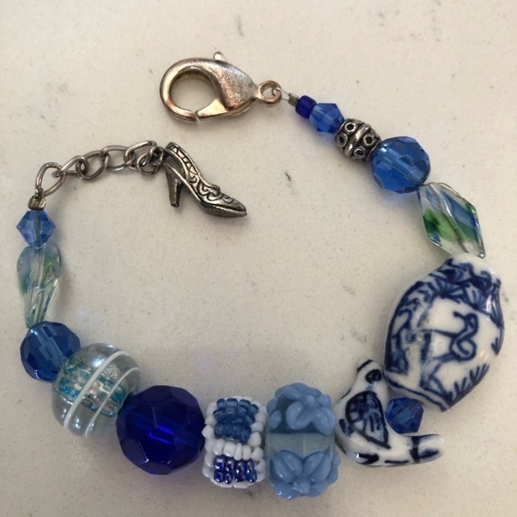 Cobalt Blue Porcelain & Glass Beaded Bracelet - Picture 1 of 4